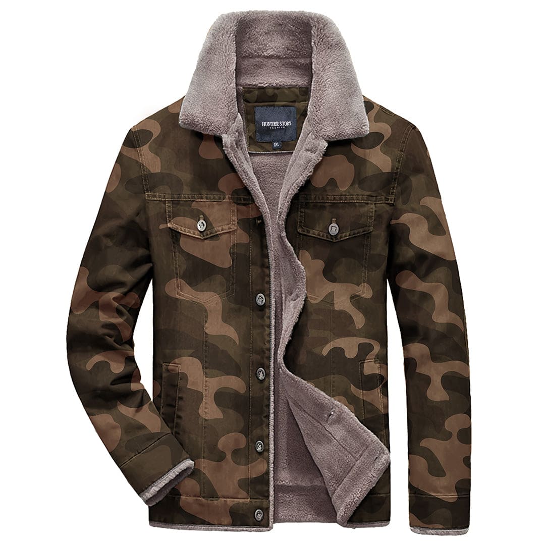 With Fur Collar Camo Fur Jacket Mens Camouflage Fur Collar Padded
