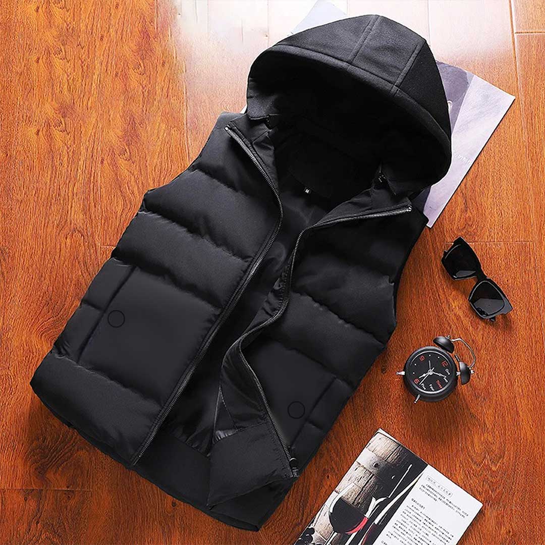 Men's Hooded Puffer Vest Thicken Cotton Padding Sleeveless Jacket