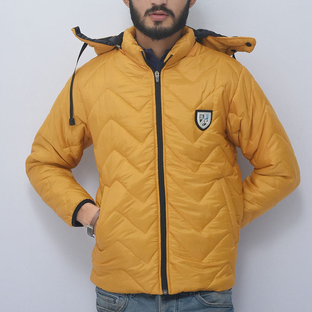 Men Detachable Hood Solid Puffer Jacket