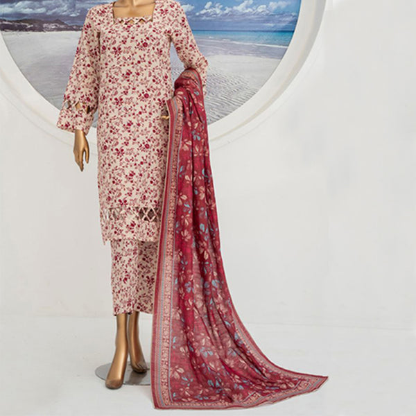 3pc Printed Unstitched Premium Khaddar Ladies Suit 004-B