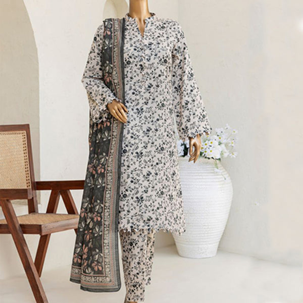 3pc Printed Unstitched Premium Khaddar Ladies Suit 004-C