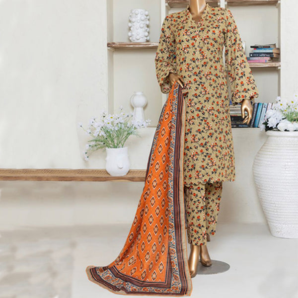 3pc Printed Unstitched Premium Khaddar Ladies Suit 005-A