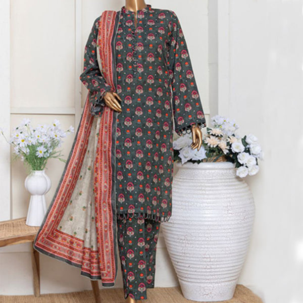 3pc Printed Unstitched Premium Khaddar Ladies Suit 009-A