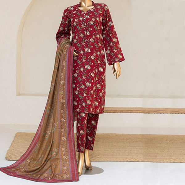 3pc Printed Unstitched Premium Khaddar Ladies Suit 013-B