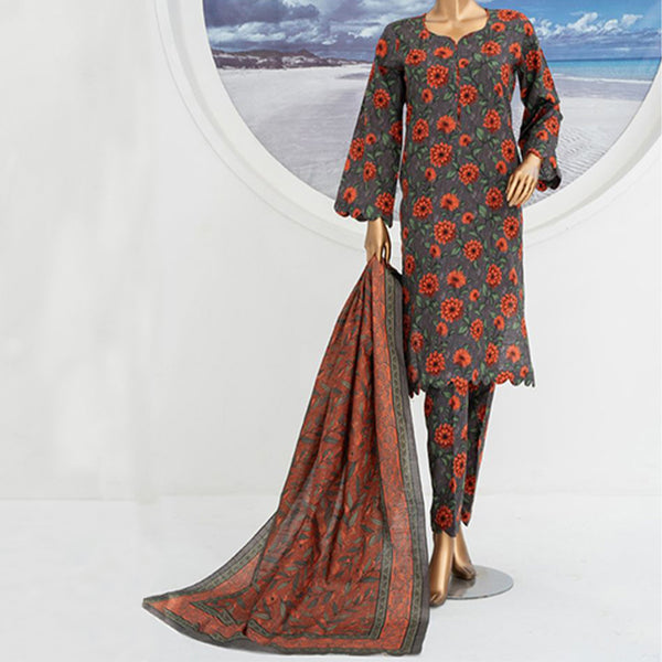 3pc Printed Unstitched Premium Khaddar Ladies Suit 016-A