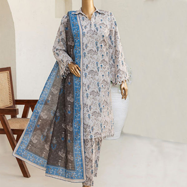 3pc Printed Unstitched Premium Khaddar Ladies Suit 017-B