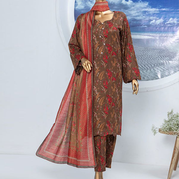 3pc Printed Unstitched Premium Khaddar Ladies Suit 018-A