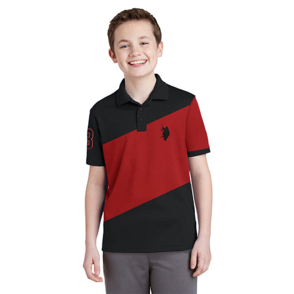 Boys Cross Color Block Star Cotton Polo (7 to 14 Years)