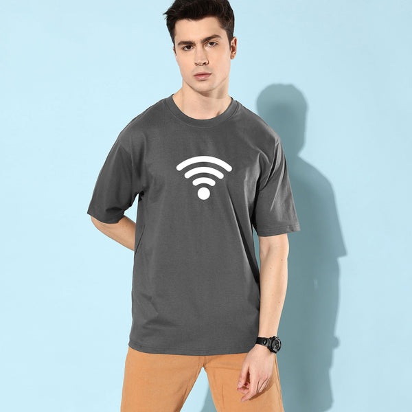 Jupiter Men's Oversized Off Shoulder Wifi Print Tee Shirt