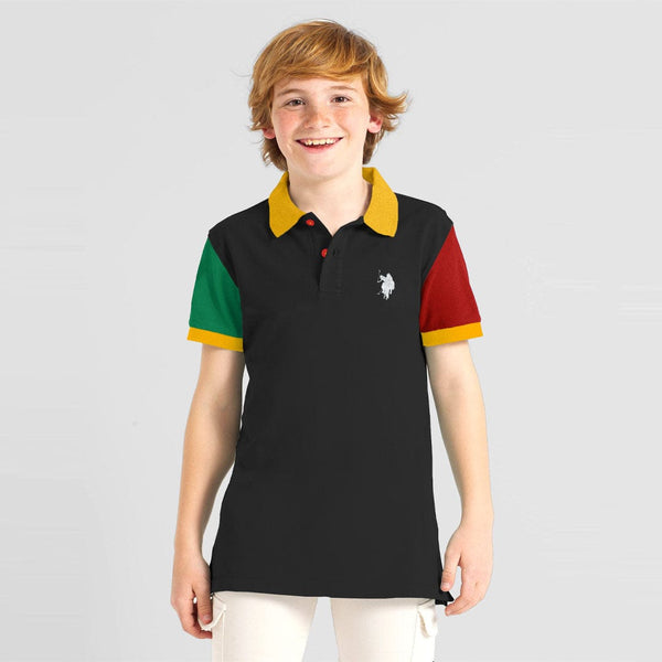 Boys Contrast Sleeves Cotton Polo (7 to 14 Years)