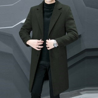 Imported Cross Pocket Woolen Business Long Coat For Men