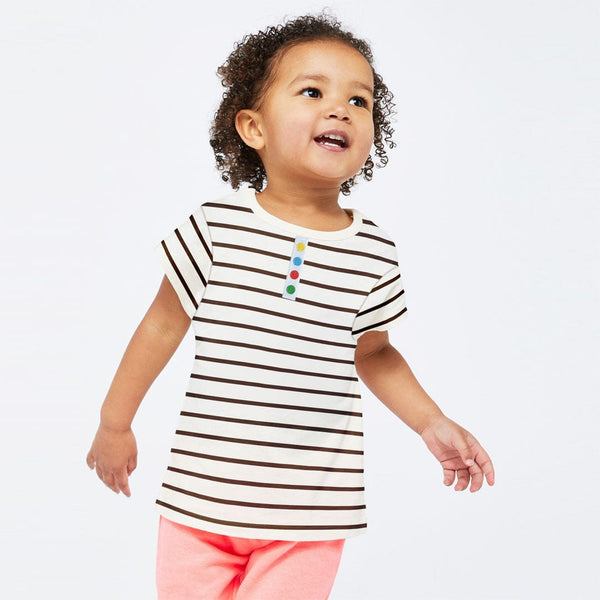 HJBZ Kids Stripe Crew Neck  Dots Patch Tee Shirt (1 TO 6 YEARS)