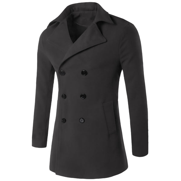 Imported  Double Breasted Gray Woolen Business Long Coat For Men