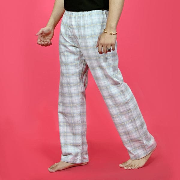 Unisex Checked Loungewear Comfy Soft Light Grey Cotton Trouser