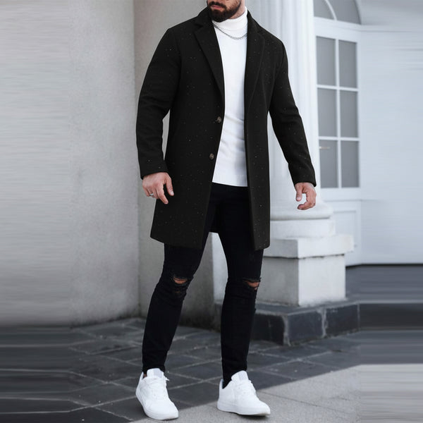 Imported Classic White Doted Woolen Long Coat For Men