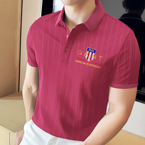 Textured Fabric Embroided Logo Elite Fit Cotton Polo For Men