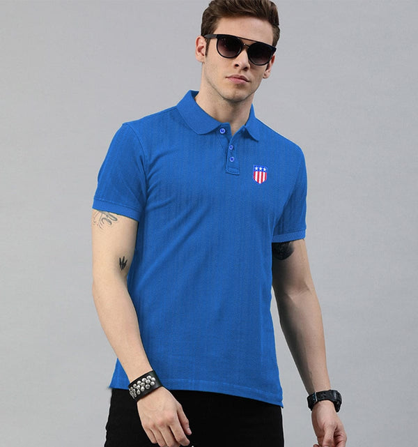 Textured Fabric First-Rate Blue Cotton Polo For Men