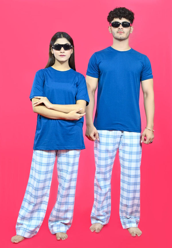 Unisex Checked Loungewear Comfy Soft Sky Cotton Trouser