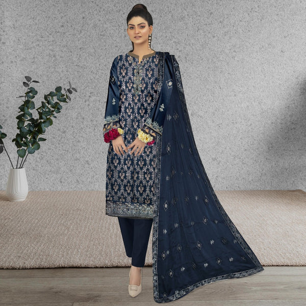 3 Pc Embroidered Unstitched Premium Ladies Suit-312