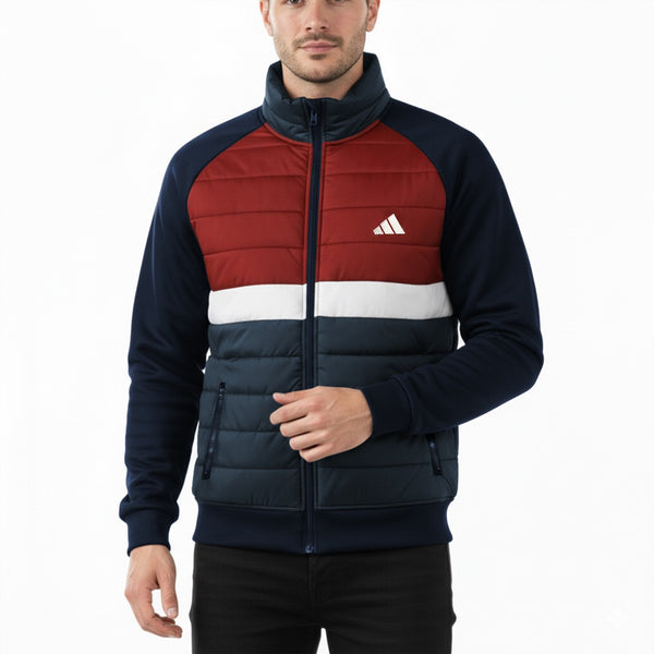 Signature Logo White Contrast Panel Light Weight Quilted Bomber Jacket For Men