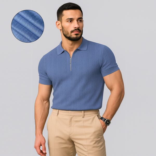 Jupiter Self Textured Knitted Super Soft Zip Neck Polo For Men