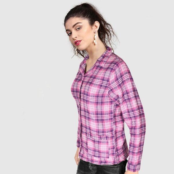 Women nightwear checkered Pink Shirt