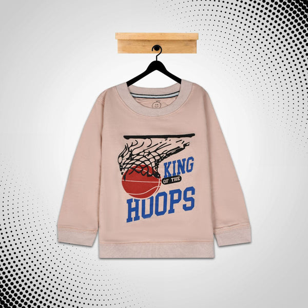 kid's Kings of the hoops Printed Baby Pink SweatShirt With Minor Fault