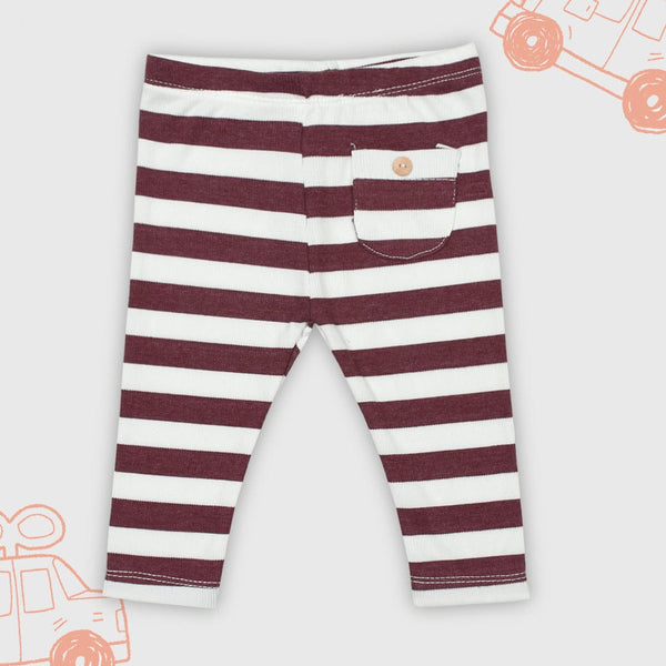 Baby Horizontal Stripe Front Pocket Comfy Dark Brown Trouser