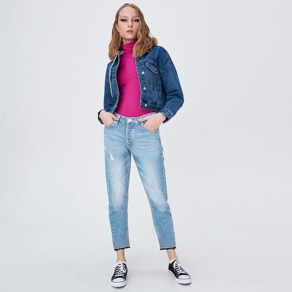 Women straight rigid Cropped length denim (Waist 26-35)