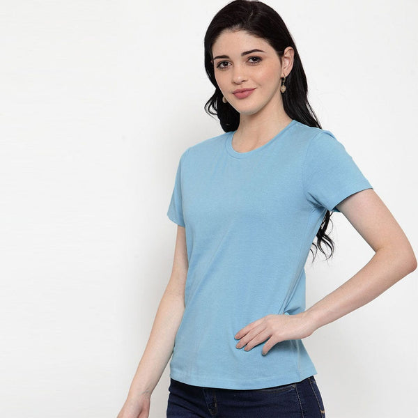 Women Comfort Short Sleeve Sky Blue Plain T- Shirt