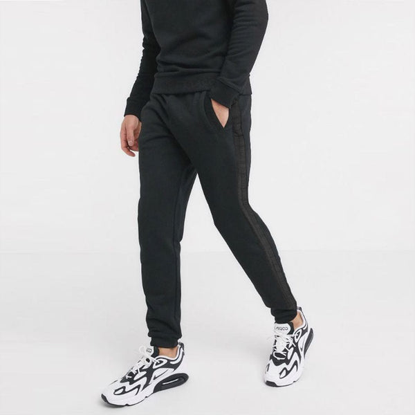 PIQUE DOUBLE TECH SLIM FIT BLACK JOGGER PANTS