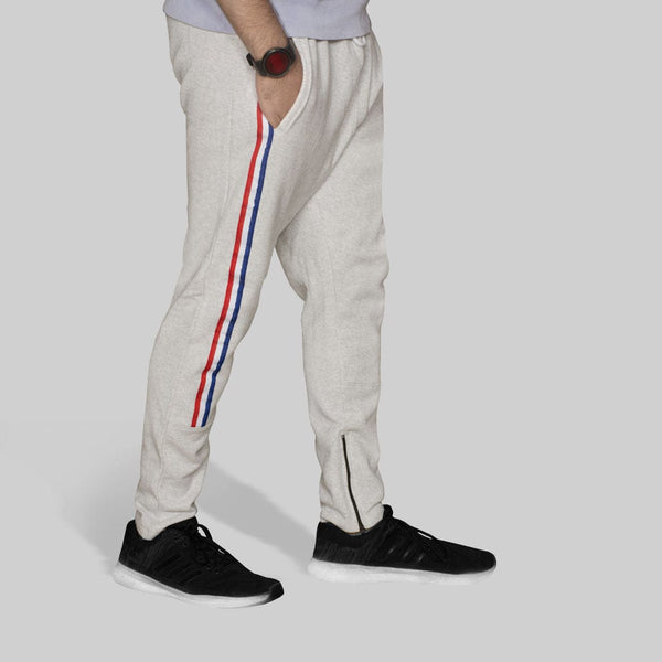 Side Striped Off White Zipper Bottom Trouser