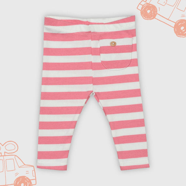 Baby Horizontal Stripe Front Pocket Comfy Baby Pink Trouser
