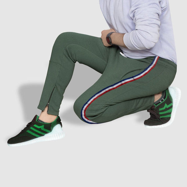 Side Striped Green Zipper Bottom Trouser