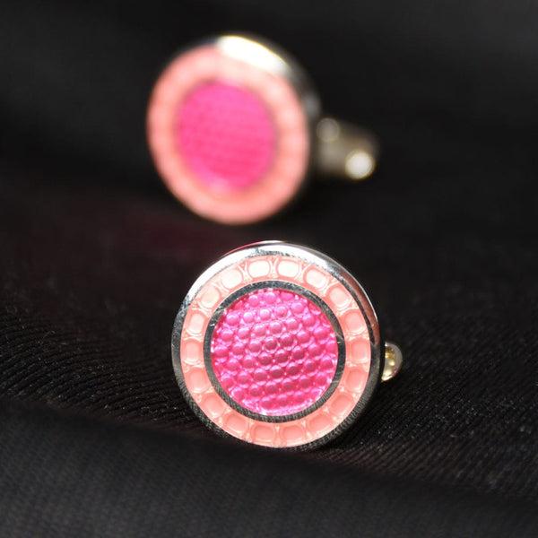 Silver Coating With Pink & Light Pink Combination Cuff Links