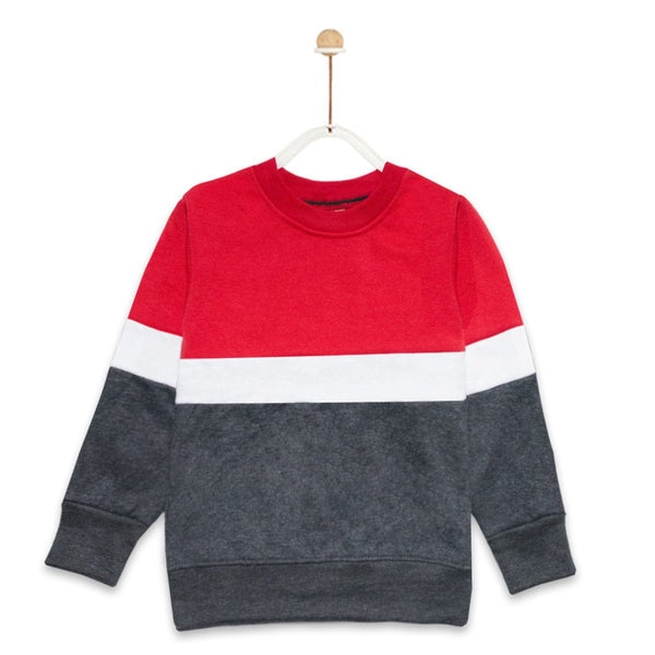 Boy's Contrast Panels Crew Neck Red Sweatshirts ( 3 Years To 12 Years )