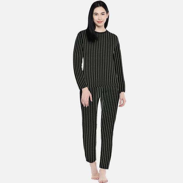 Funkys Printed Stripe Women Full Sleeves Night Tracksuit (with minor fault)