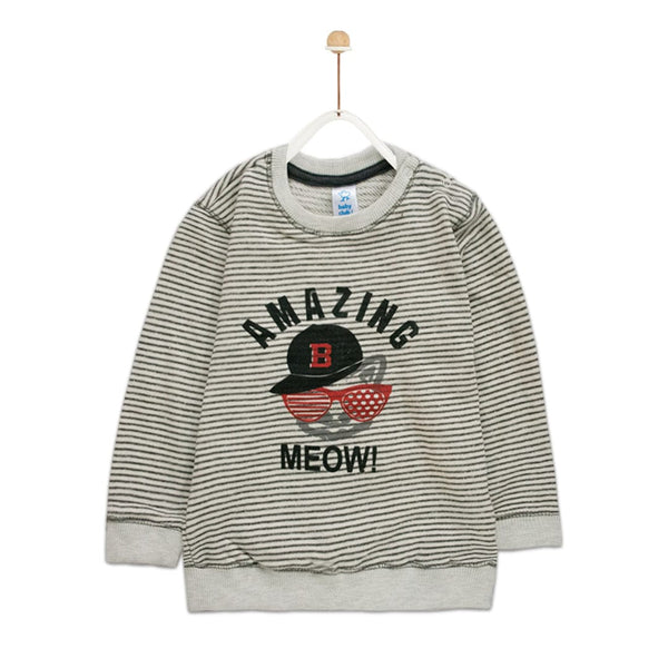 Baby Club Amazing Meow Striped Sweat Shirt ( 2 MONTHS TO 12 MONTHS ) - Deeds.pk