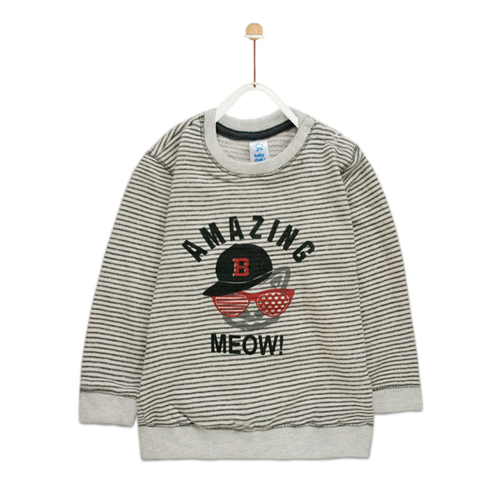 Baby Club Amazing Meow Striped Sweat Shirt ( 2 MONTHS TO 12 MONTHS ) - Deeds.pk