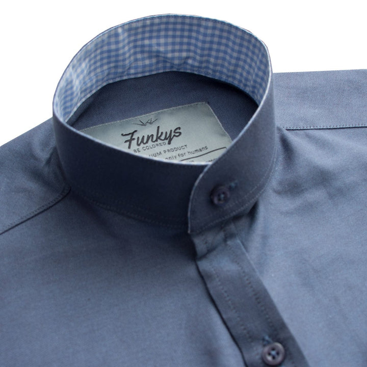 Funkys Steel Blue Mandarin Collar Casual Shirt - Deeds.pk