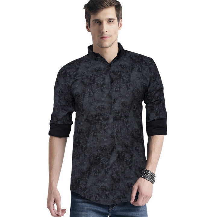 Splash Printed Black Long Sleeves Casual Shirt - Deeds.pk